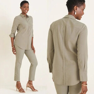 New CHICO'S SILKY SOFT DOBBY HALF-PLACKET SHIRT SZ 3 16/18 Vetiver Long Sleeve